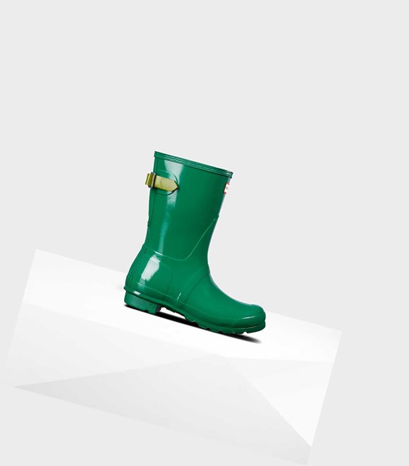 Krótkie Kozaki Damskie Hunter Original Krótkie Back Gloss Wellington Adjustable Zielone | 065TJWDBU