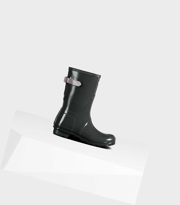 Krótkie Kozaki Damskie Hunter Original Krótkie Back Gloss Wellington Adjustable Zielone | 476AVRPQU
