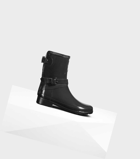 Krótkie Kozaki Damskie Hunter Refined Krótkie Gloss Wellington Adjustable Czarne | 435DJPFLH