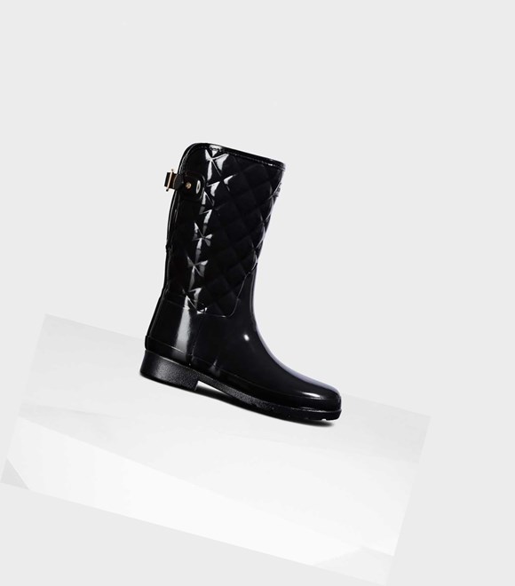 Krótkie Kozaki Damskie Hunter Refined Slim Fit Pikowana Krótkie Wellington Adjustable Czarne | 150SQAZIW