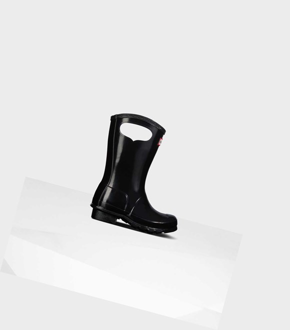 Krótkie Kozaki Dziecięce Hunter Original Big Grab Handle Gloss Wellington Czarne | 157WUIFMY