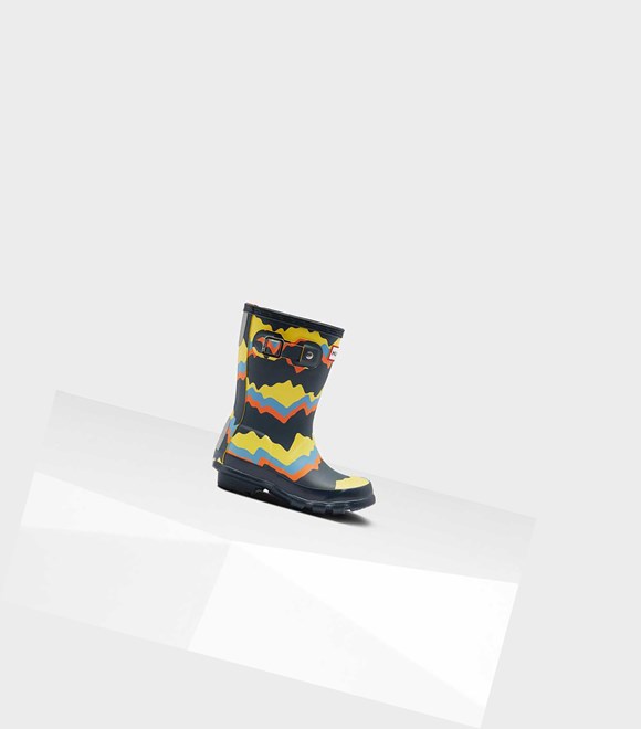 Krótkie Kozaki Dziecięce Hunter Original Little Storm Stripe Wellington Granatowe | 542DQCNBI