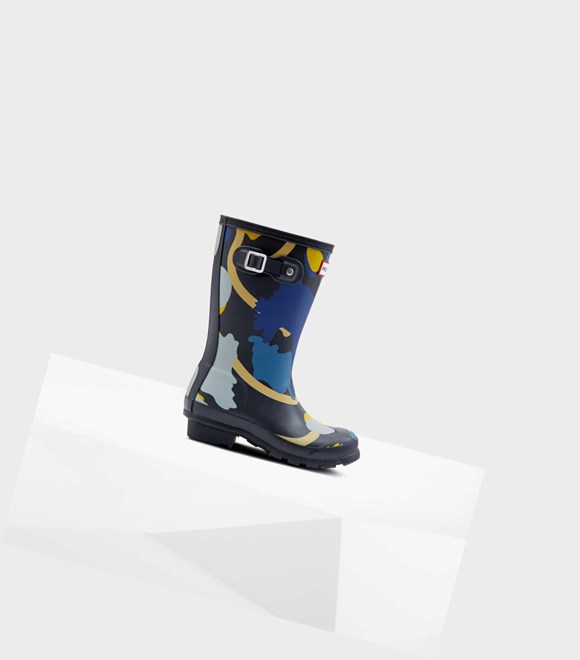 Krótkie Kozaki Dziecięce Hunter Original Big Rockpool Camo Wellington Granatowe | 720OQRDYJ