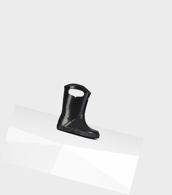 Krótkie Kozaki Dziecięce Hunter Original First Klasyczne Grab Handle Gloss Wellington Czarne | 764ZMYJBR