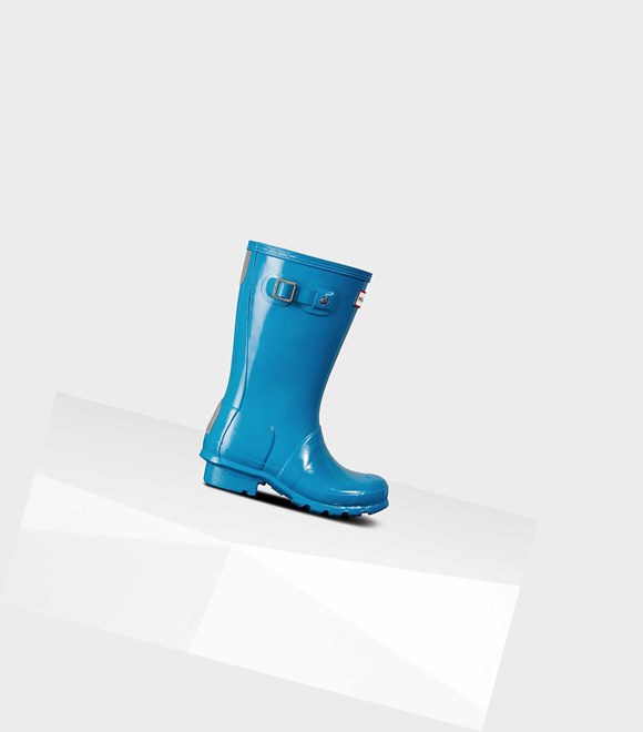 Krótkie Kozaki Dziecięce Hunter Original Big Gloss Wellington Niebieskie | 876IMSUZQ