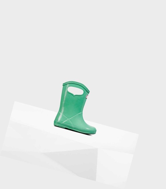 Krótkie Kozaki Dziecięce Hunter Original First Klasyczne Grab Handle Gloss Wellington Zielone | 926BYICGO