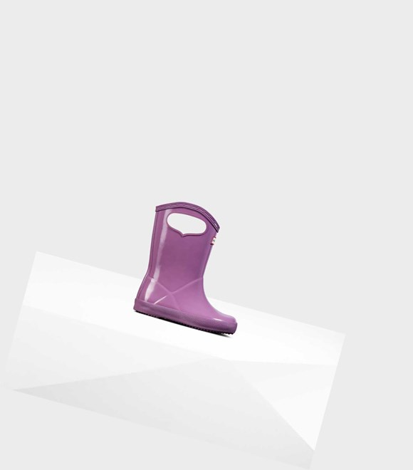 Krótkie Kozaki Dziecięce Hunter Original First Klasyczne Grab Handle Gloss Wellington Różowe | 980KVQLXJ