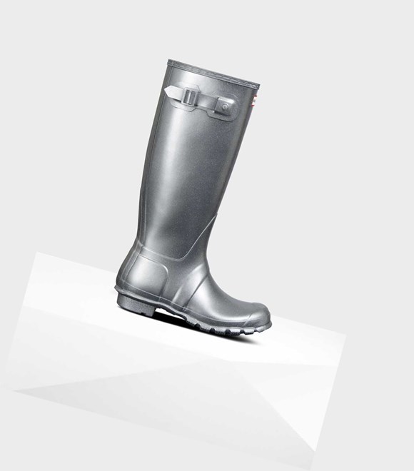 Wysokie Buty Damskie Hunter Original Cosmic Glitter Wellington Srebrne | 541LMGRPX