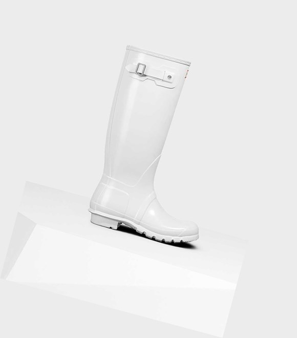 Wysokie Buty Damskie Hunter Original Gloss Wellington Białe | 192RHCQND