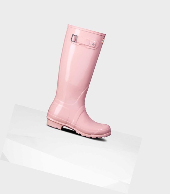 Wysokie Buty Damskie Hunter Original Gloss Wellington Różowe | 269WNSUIX