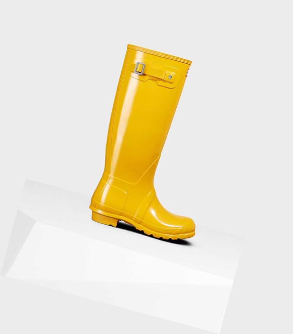 Wysokie Buty Damskie Hunter Original Gloss Wellington Żółte | 309IPXNBQ