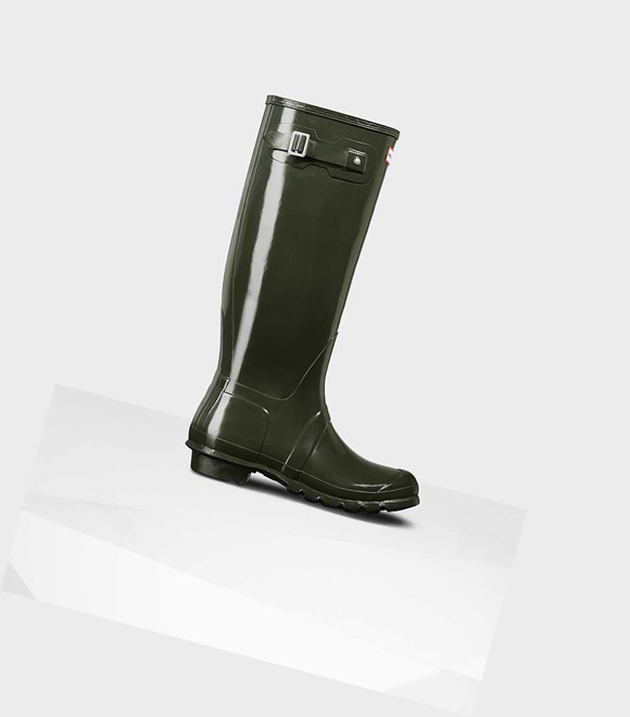 Wysokie Buty Damskie Hunter Original Gloss Wellington Zielone | 438MEQPBY