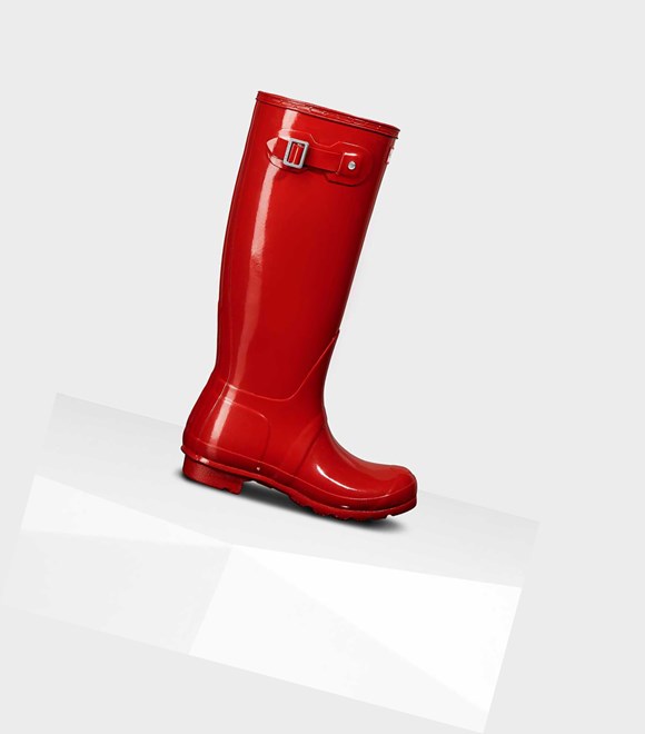 Wysokie Buty Damskie Hunter Original Gloss Wellington Czerwone | 597JWVYRQ
