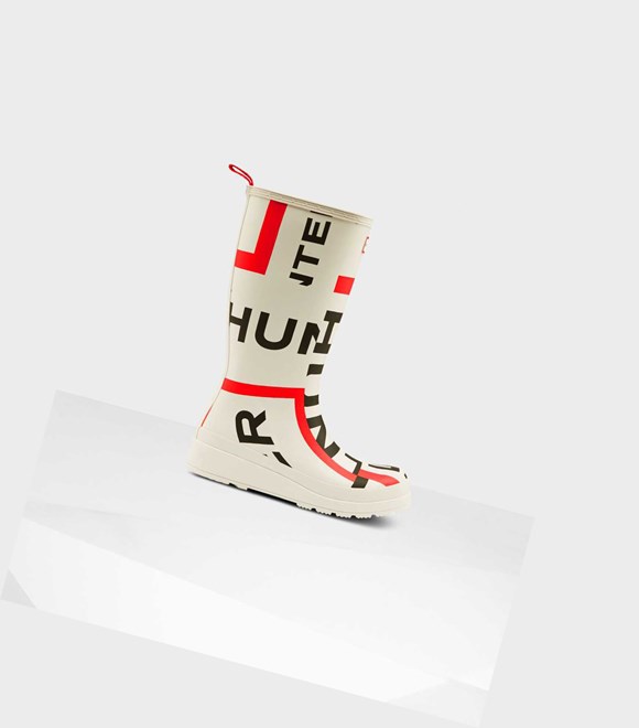 Wysokie Buty Damskie Hunter Original Play Exploded Logo Wellington Białe | 408XZGBUH