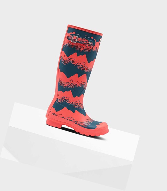Wysokie Buty Damskie Hunter Original Storm Stripe Wellington Różowe | 596CTWMKY