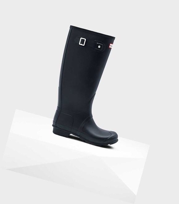 Wysokie Buty Damskie Hunter Original Szerokie Leg Wellington Granatowe | 728GBUEFA