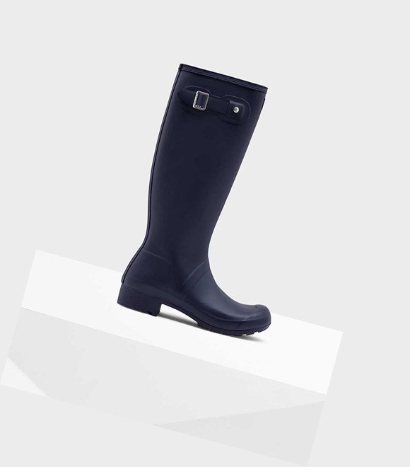 Wysokie Buty Damskie Hunter Original Tour Foldable Wellington Granatowe | 418VOQRNP