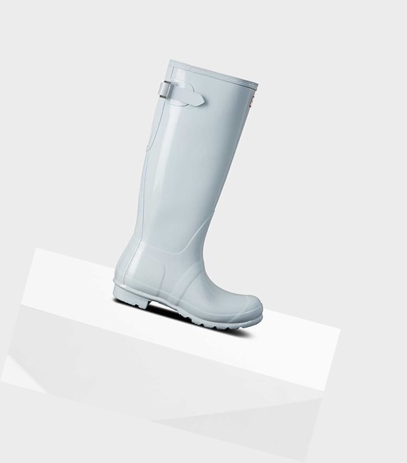 Wysokie Buty Damskie Hunter Original Wysokie Back Gloss Wellington Adjustable Szare | 642WQOFEP