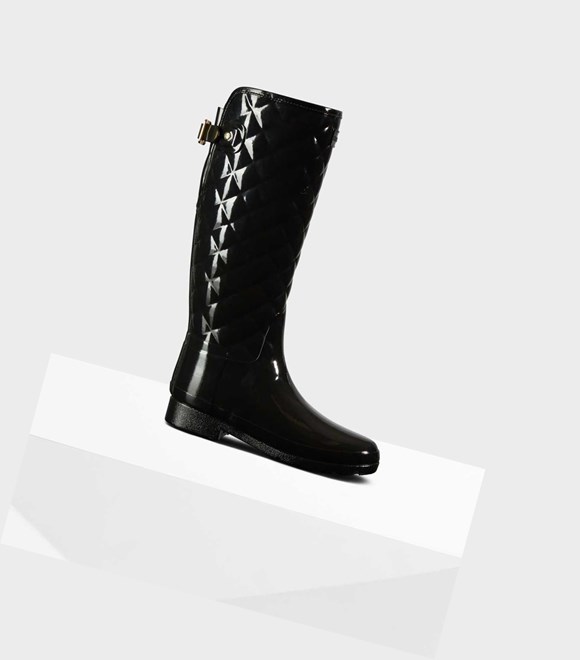 Wysokie Buty Damskie Hunter Refined Slim Fit Pikowana Wysokie Wellington Adjustable Czarne | 216UXOJMN