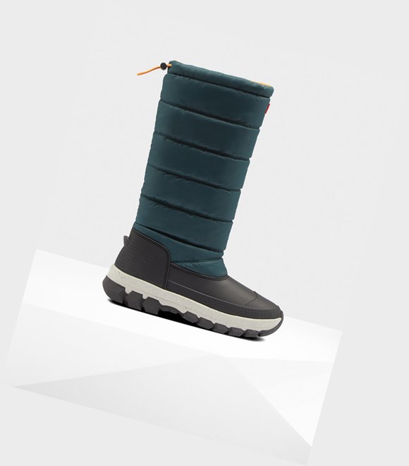 Śniegowce Damskie Hunter Original Insulated Wysokie Zielone Szare | 450MNHDVQ