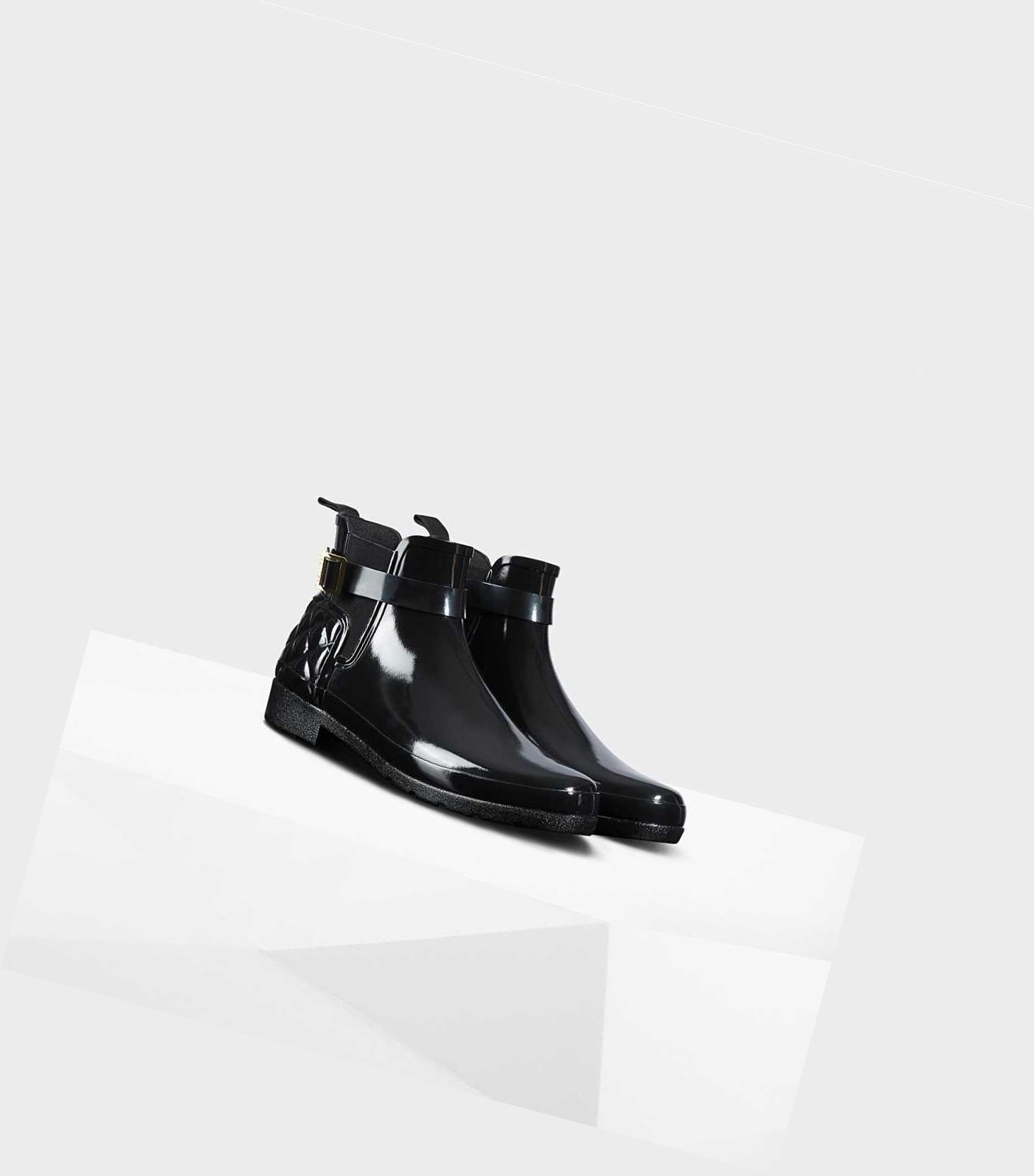 Buty Chelsea Damskie Hunter Refined Slim Fit Pikowana Gloss Czarne | 128ALJKUN