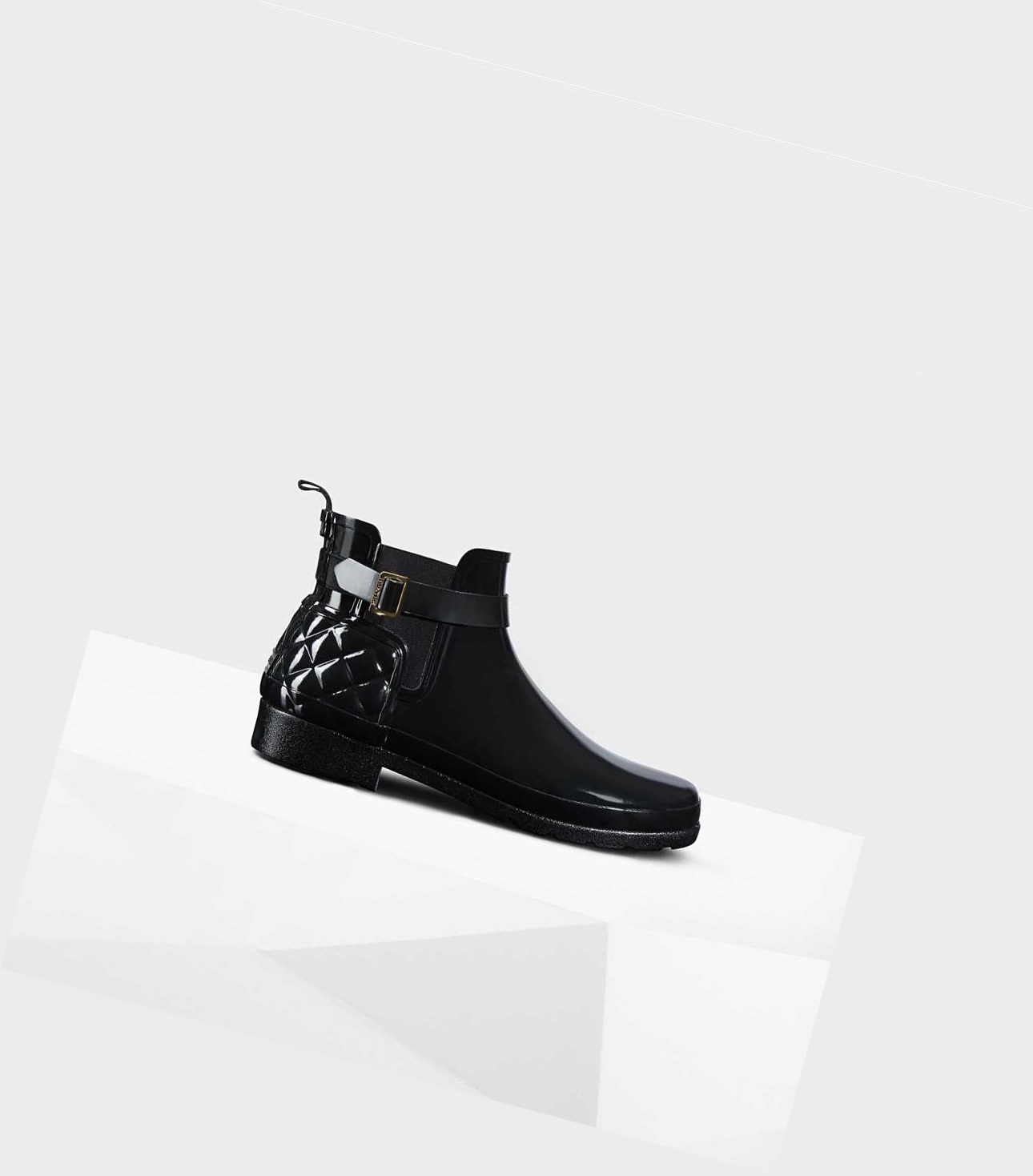 Buty Chelsea Damskie Hunter Refined Slim Fit Pikowana Gloss Czarne | 128ALJKUN