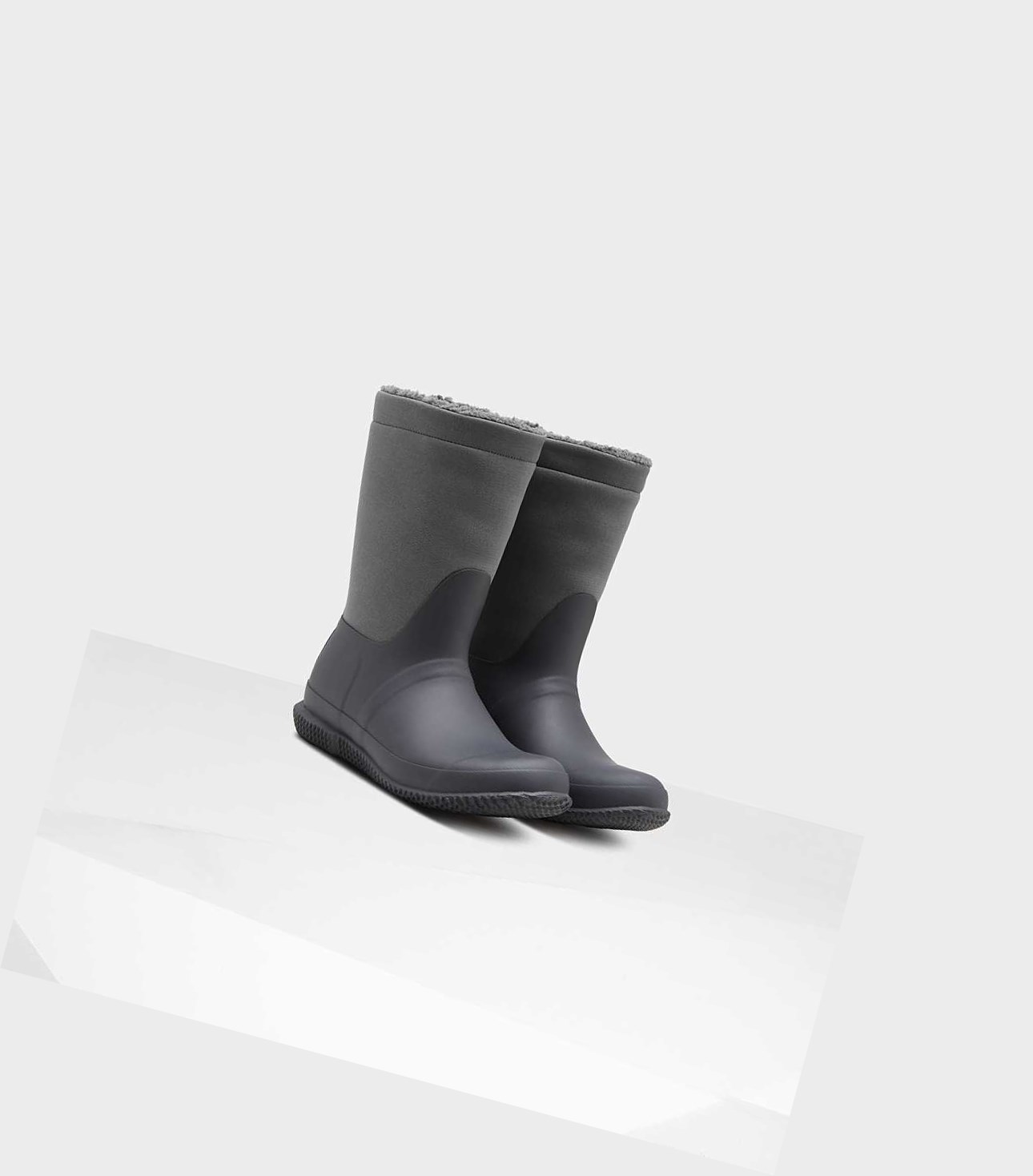 Buty Zimowe Damskie Hunter Original Insulated Roll Top Sherpa Szare | 473PRFCWE