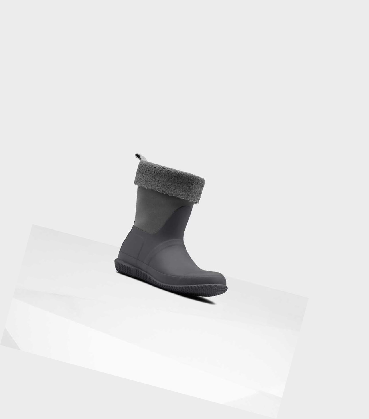 Buty Zimowe Damskie Hunter Original Insulated Roll Top Sherpa Szare | 473PRFCWE