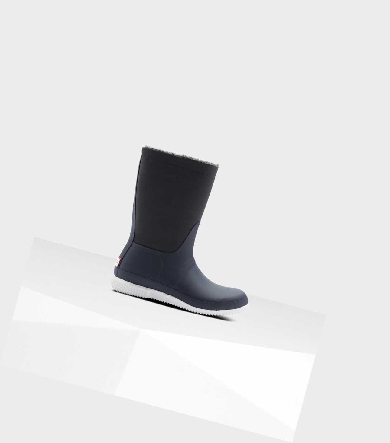 Buty Zimowe Damskie Hunter Original Insulated Roll Top Sherpa Granatowe | 493ZHPVRS