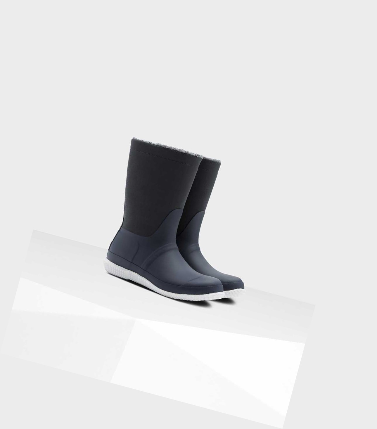 Buty Zimowe Damskie Hunter Original Insulated Roll Top Sherpa Granatowe | 493ZHPVRS