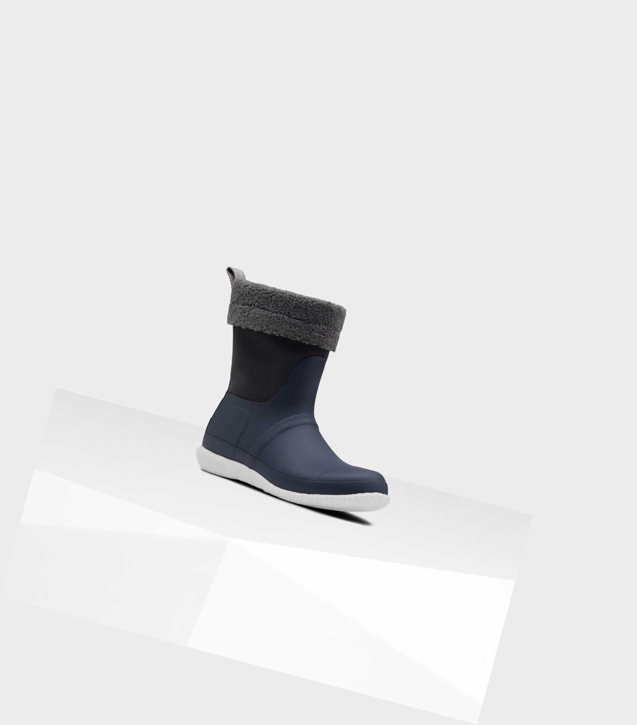 Buty Zimowe Damskie Hunter Original Insulated Roll Top Sherpa Granatowe | 493ZHPVRS