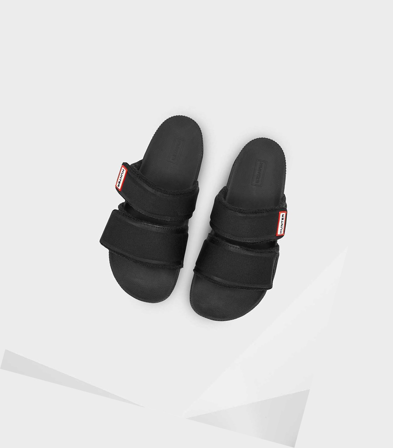 Klapki Damskie Hunter Original Double Paskiem Czarne | 718IVJYWP