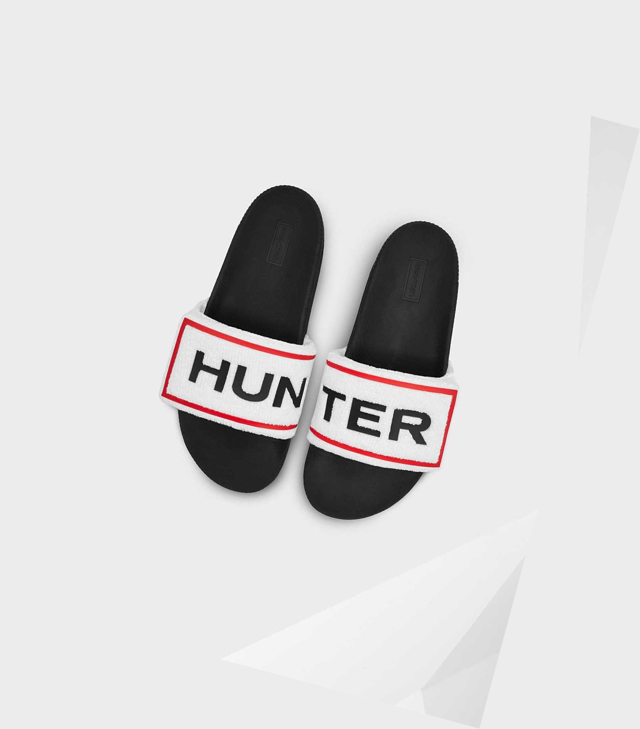 Klapki Damskie Hunter Original Terry Towelling Logo Adjustable Białe | 841WKSZLE