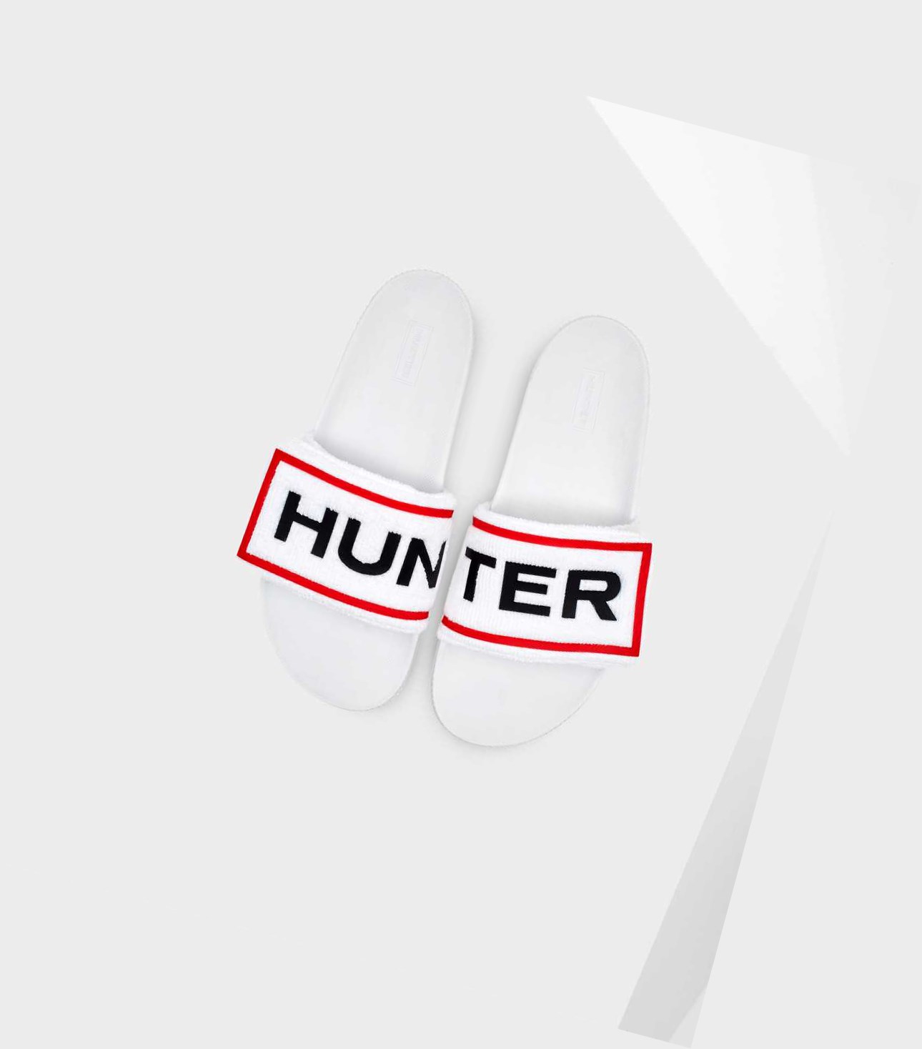 Klapki Damskie Hunter Original Terry Towelling Logo Adjustable Białe | 947WMPCRN