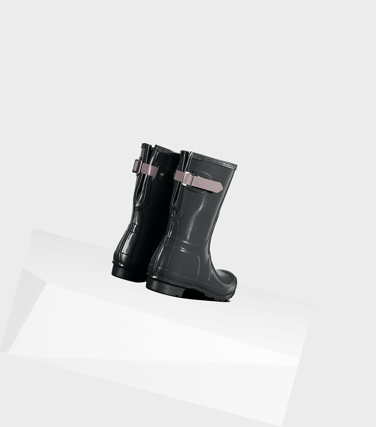 Krótkie Kozaki Damskie Hunter Original Back Adjustable Gloss Czarne Fioletowe | 579LWVBFI