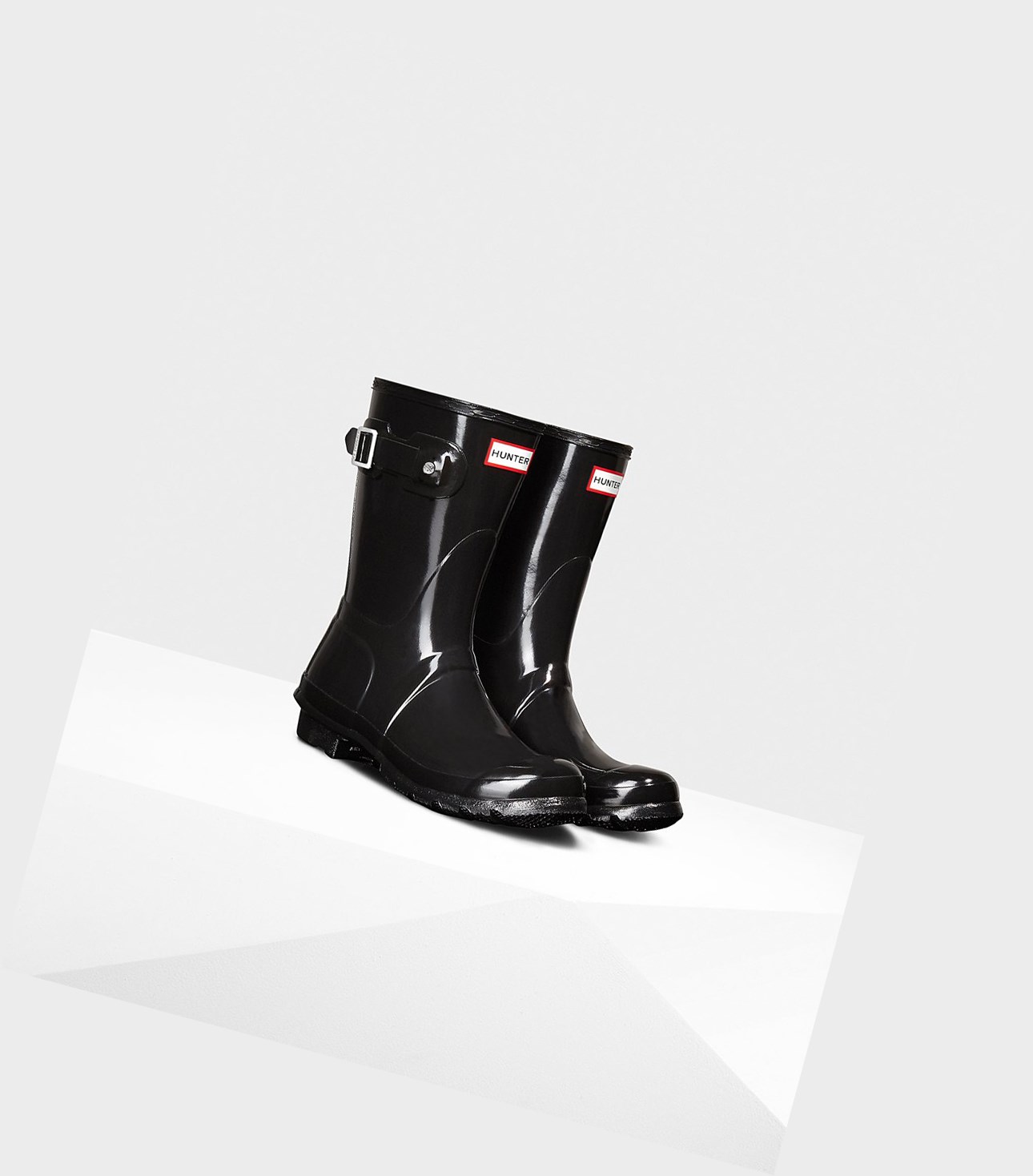 Krótkie Kozaki Damskie Hunter Original Gloss Czarne | 406CGZKUL