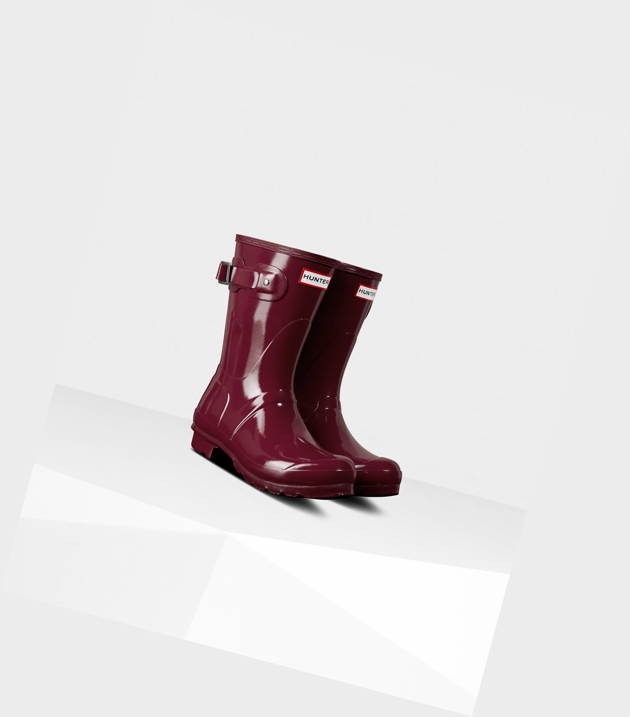 Krótkie Kozaki Damskie Hunter Original Gloss Bordowe | 823ZTUJYK