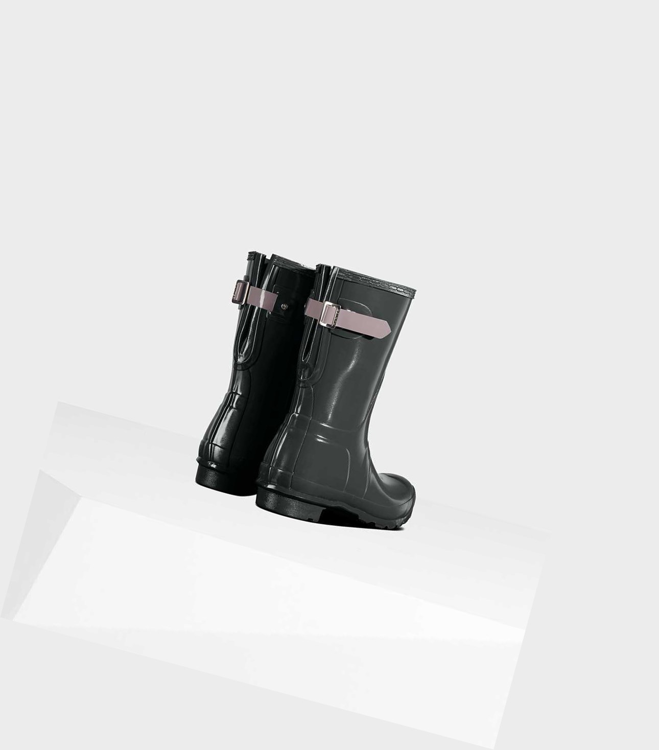 Krótkie Kozaki Damskie Hunter Original Krótkie Back Gloss Wellington Adjustable Zielone | 476AVRPQU