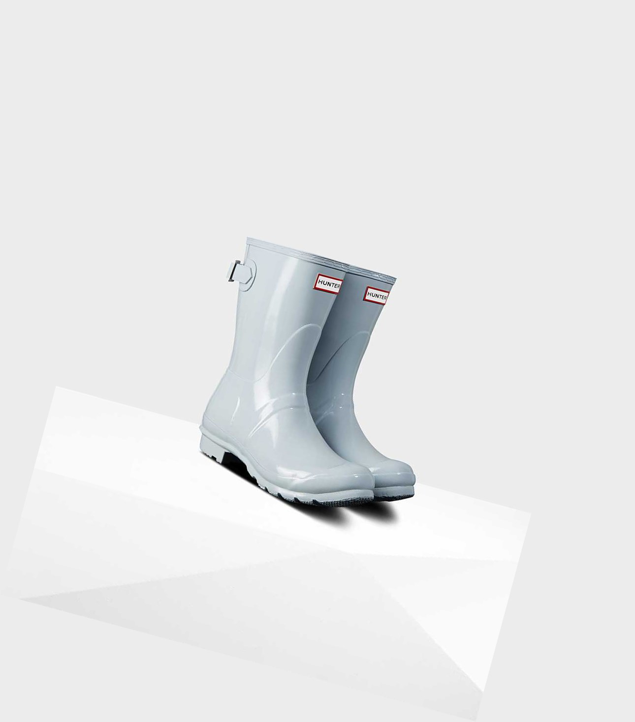 Krótkie Kozaki Damskie Hunter Original Krótkie Back Gloss Wellington Adjustable Szare | 893BKLEUD
