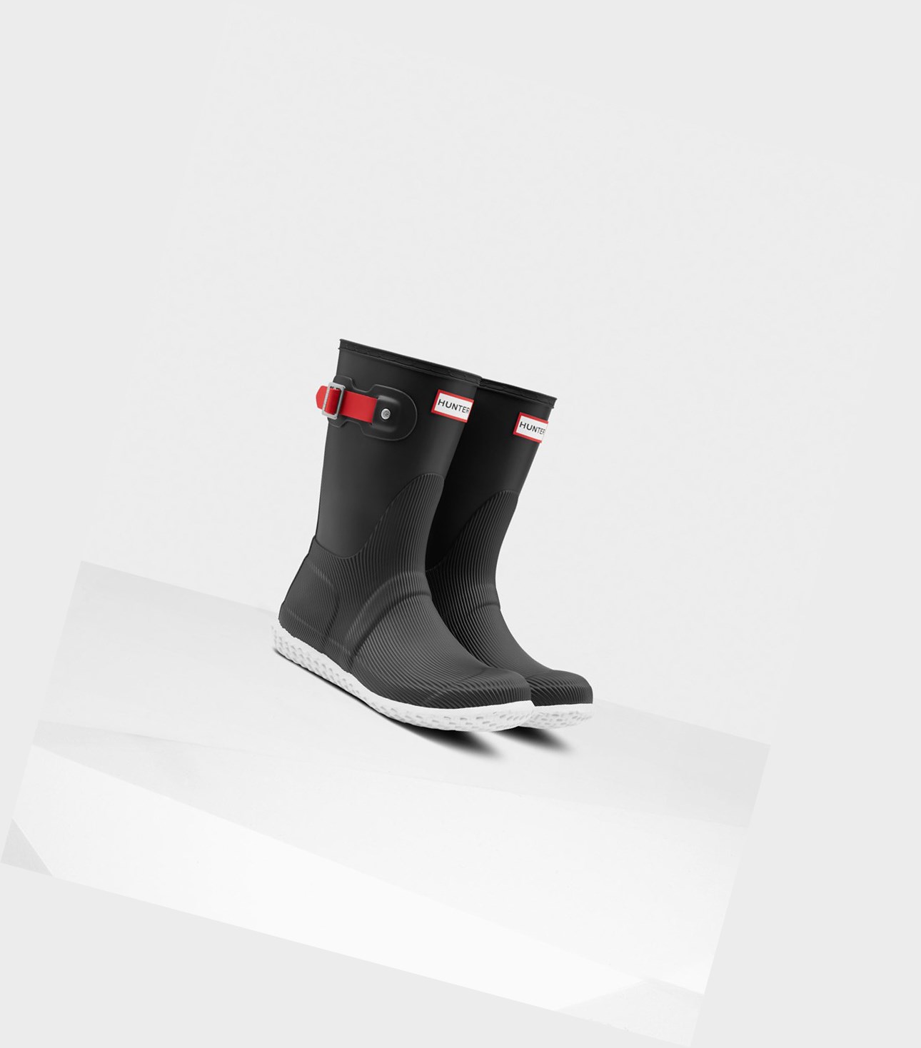 Krótkie Kozaki Damskie Hunter Original Płaskie Heel Calendar Sole Czarne Czerwone | 416OUKENS