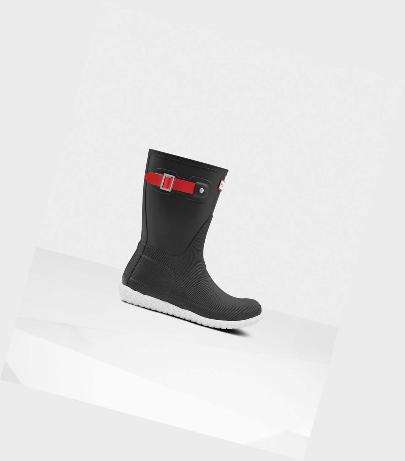 Krótkie Kozaki Damskie Hunter Original Płaskie Heel Calendar Sole Czarne Czerwone | 416OUKENS