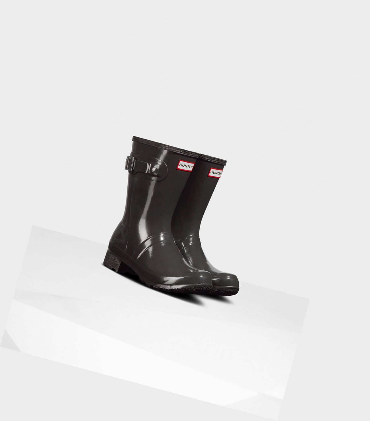 Krótkie Kozaki Damskie Hunter Original Tour Foldable Gloss Czarne | 014JROABL