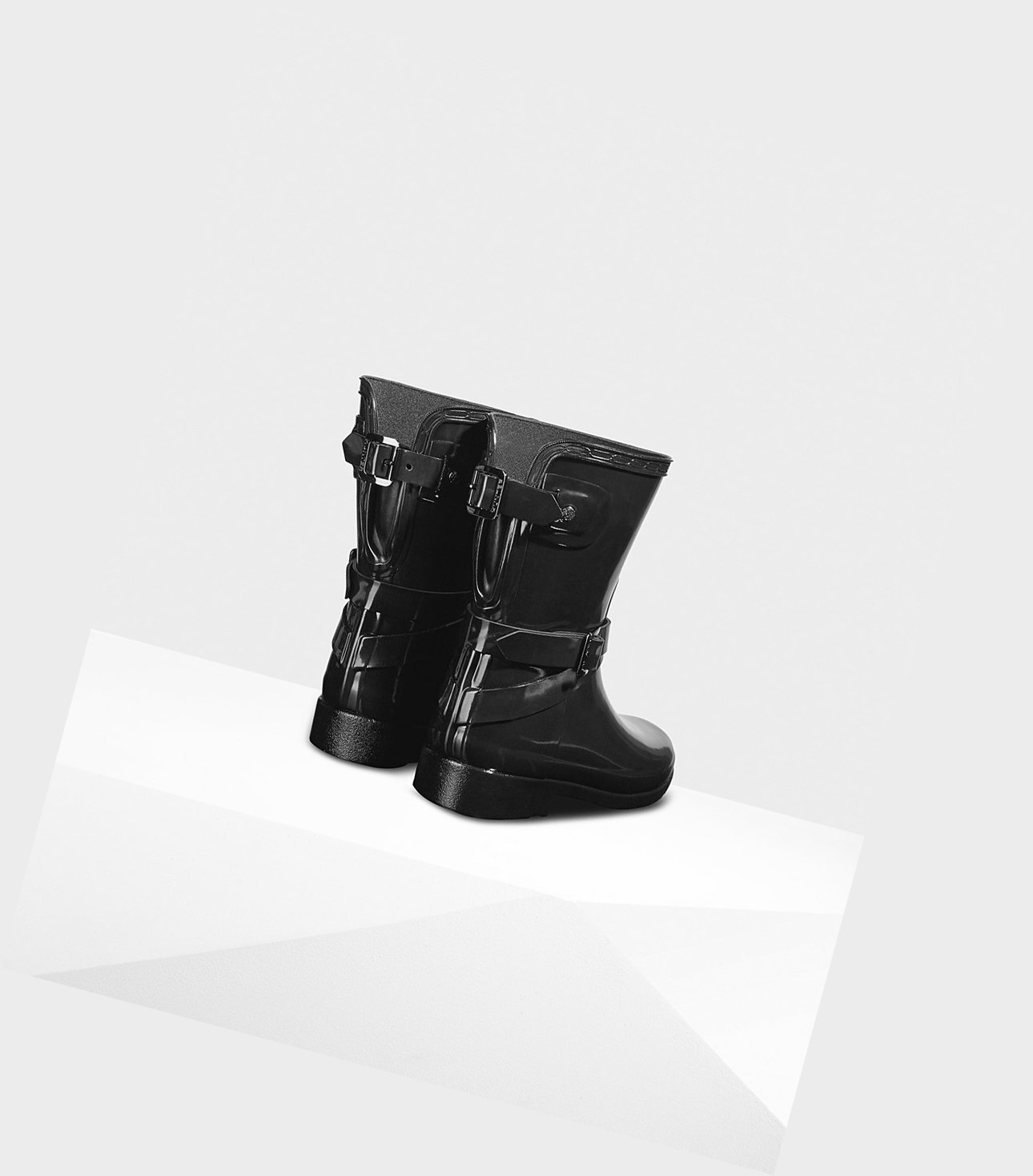 Krótkie Kozaki Damskie Hunter Refined Adjustable Gloss Czarne | 830NDGCAL
