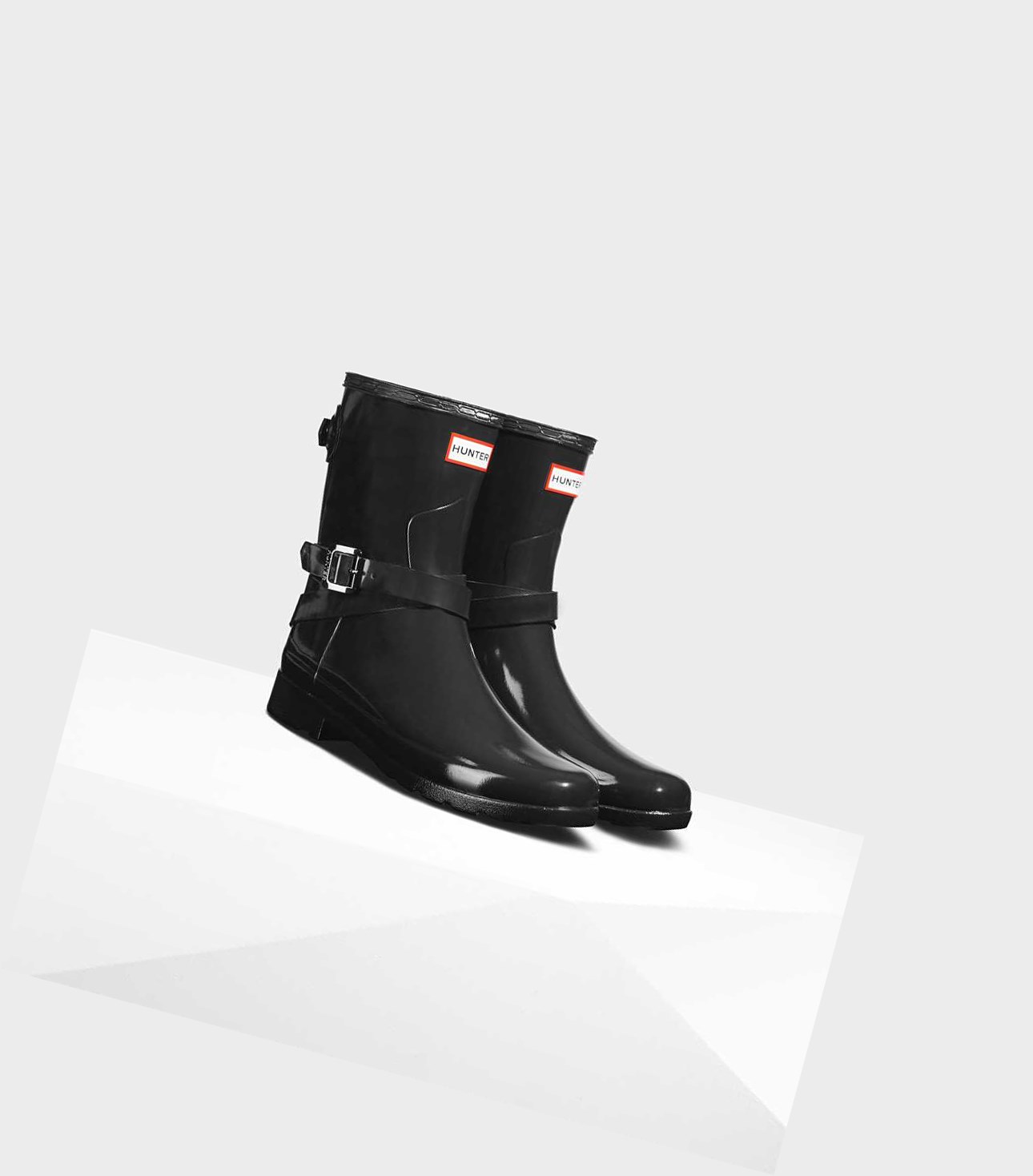 Krótkie Kozaki Damskie Hunter Refined Krótkie Gloss Wellington Adjustable Czarne | 435DJPFLH
