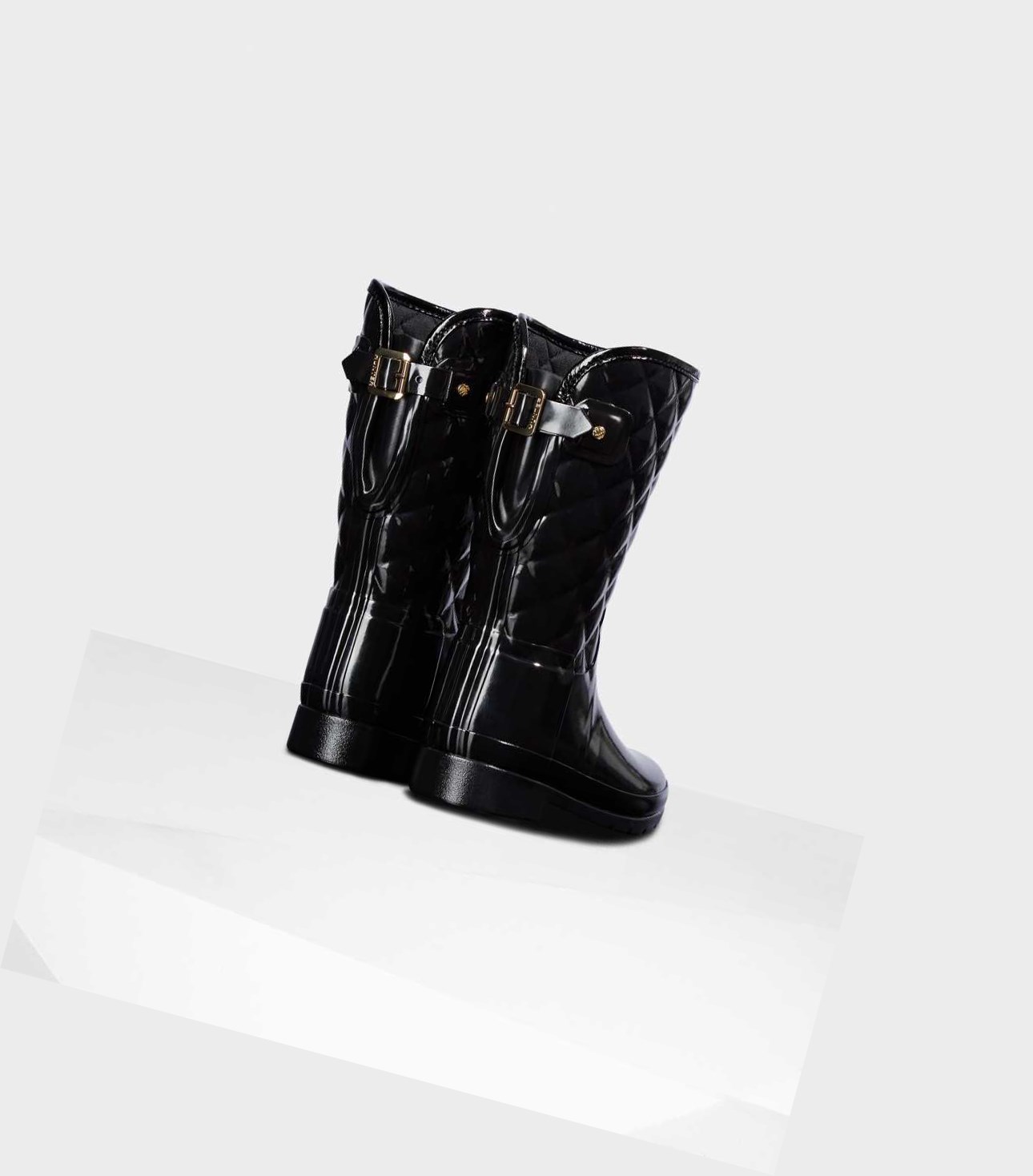 Krótkie Kozaki Damskie Hunter Refined Slim Fit Pikowana Krótkie Wellington Adjustable Czarne | 150SQAZIW