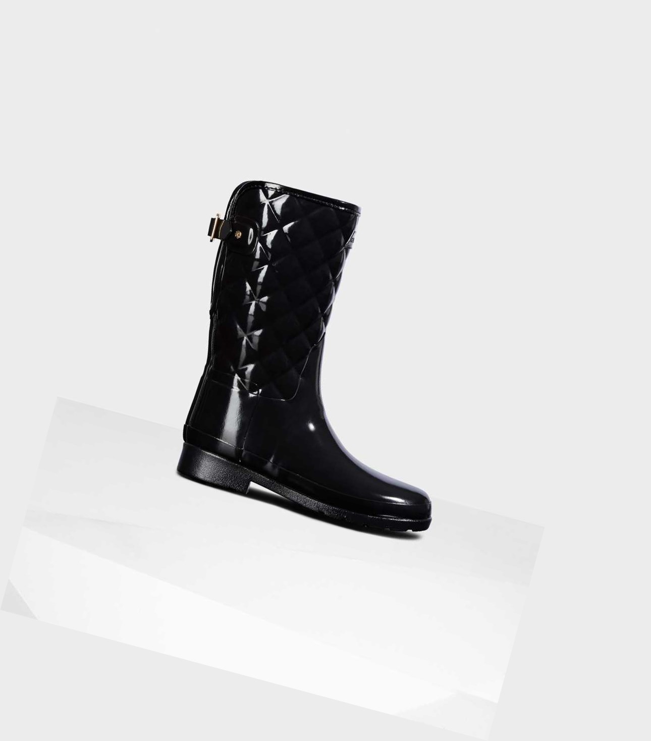 Krótkie Kozaki Damskie Hunter Refined Slim Fit Pikowana Krótkie Wellington Adjustable Czarne | 150SQAZIW