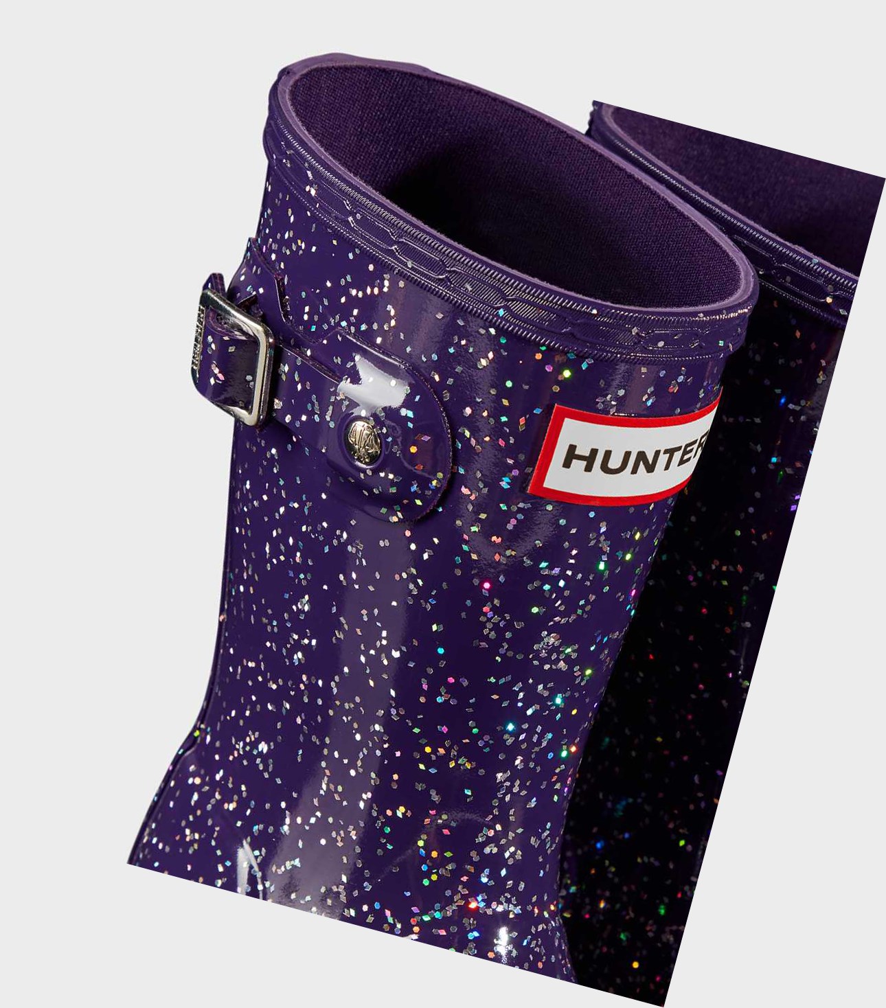 Krótkie Kozaki Dziecięce Hunter Original Little Giant Glitter Wellington Fioletowe | 140MKCQLX