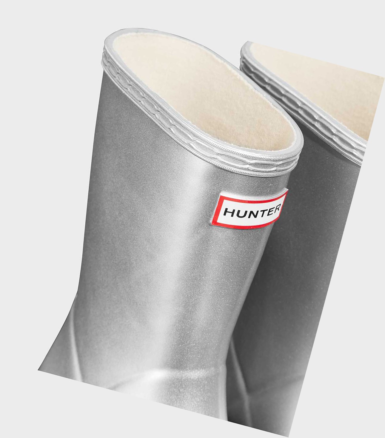 Krótkie Kozaki Dziecięce Hunter Original First Klasyczne Metallic Wellington Srebrne | 253VHILYO