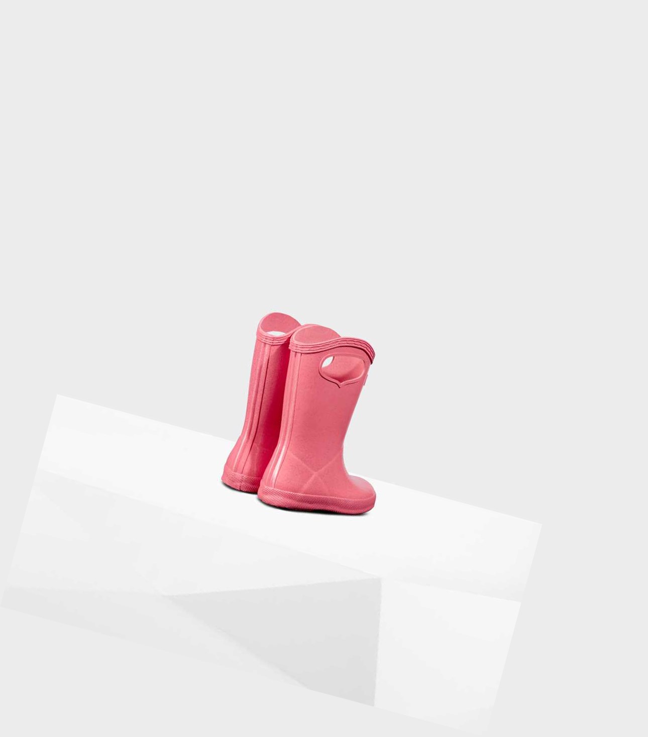 Krótkie Kozaki Dziecięce Hunter Original First Klasyczne Grab Handle Gloss Wellington Różowe | 351MFXCPR