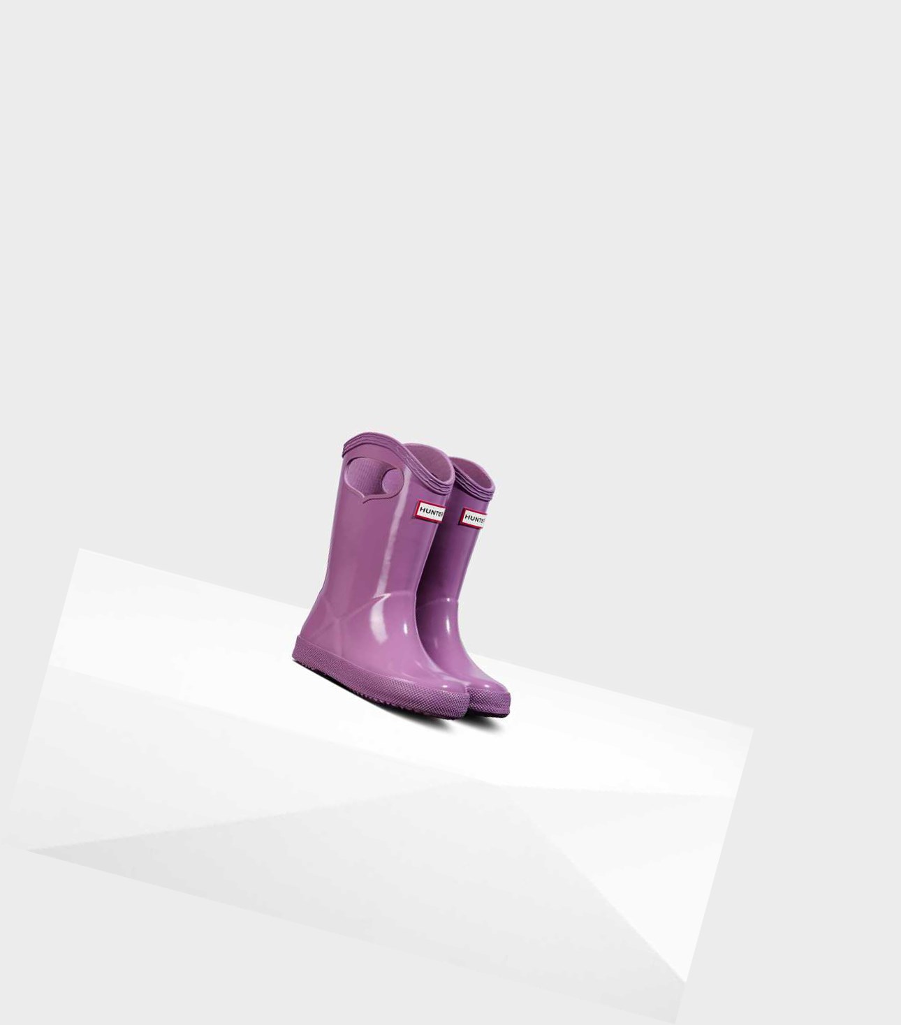 Krótkie Kozaki Dziecięce Hunter Original First Klasyczne Grab Handle Gloss Wellington Różowe | 980KVQLXJ
